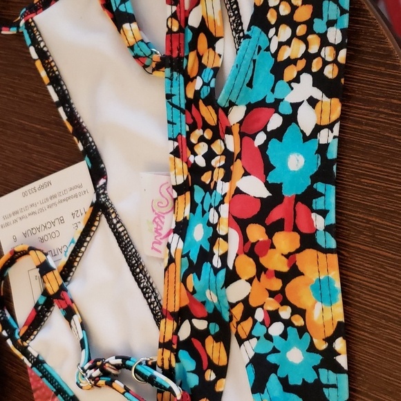 Kanu Surf Coral Reef Beach Sport Wrap Around Bikini | Caitlin Black/Aqua Size 6 - Picture 3 of 8